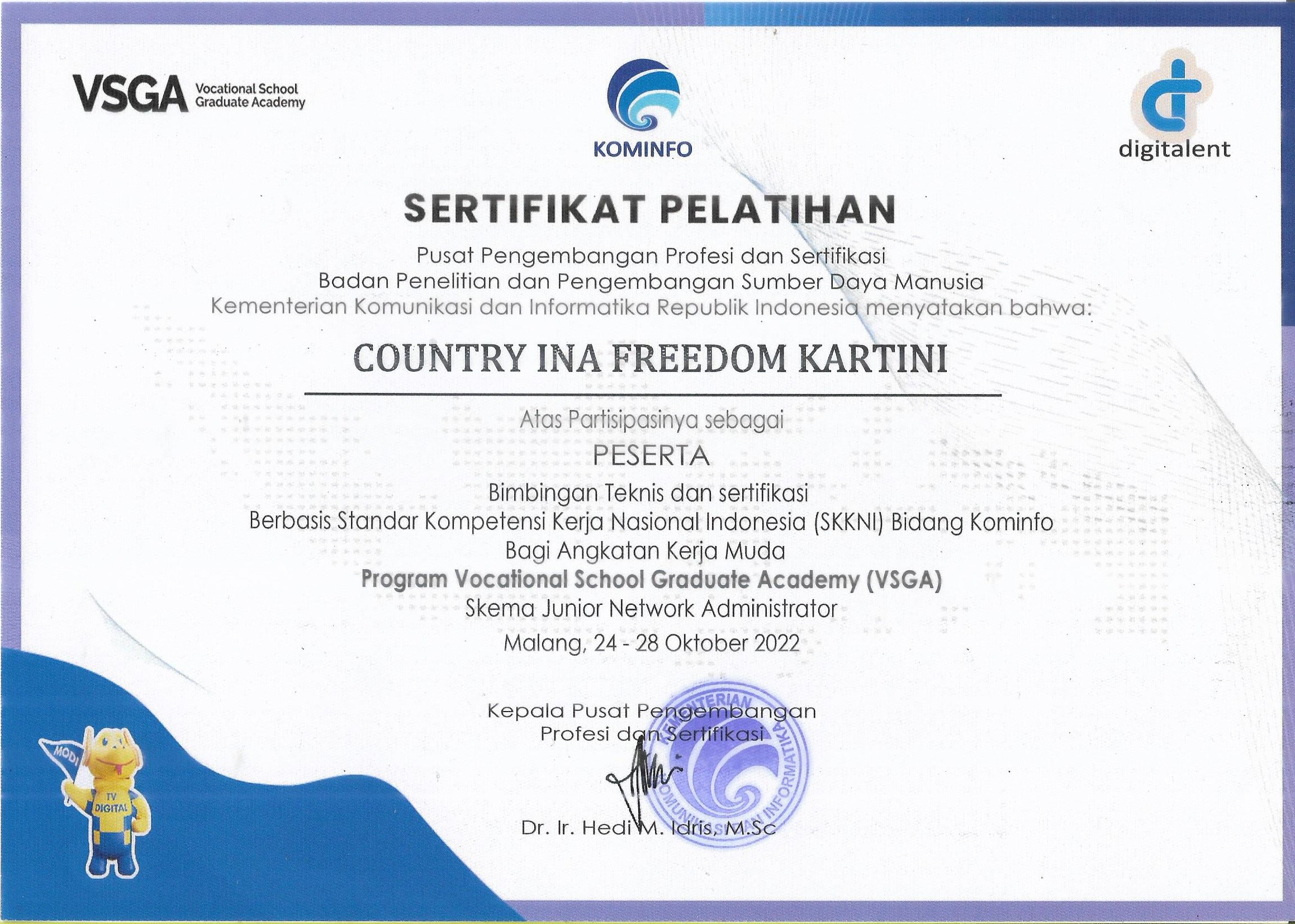 Sertifikasi VSGA — Kominfo